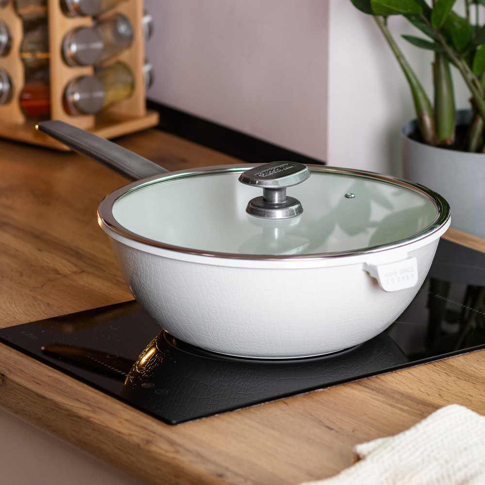 Алюминиевая сковорода 5.6 л с керамическим антипригарным покрытием Ø 30 см Белая MGC HP-4-460W Киев - изображение 6