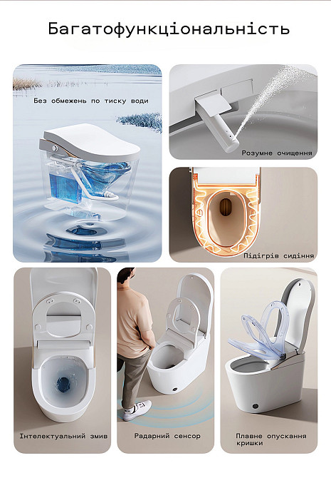 Розумний унітаз-біде (смарт-унітаз) T-9018 з українським голосовим помічником, P-trap 180 (випуск у стіну), підігрів сидіння, Київ - фото 5