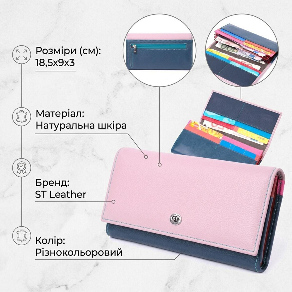 Женский практичный кошелек из натуральной кожи ST Leather 22521 Разноцветный Киев - изображение 13