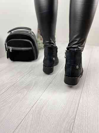 Черевики жіночі D and V чорні шкіра-сатин натуральна висота 12см підошва 1/3,5см (2980) Коломыя