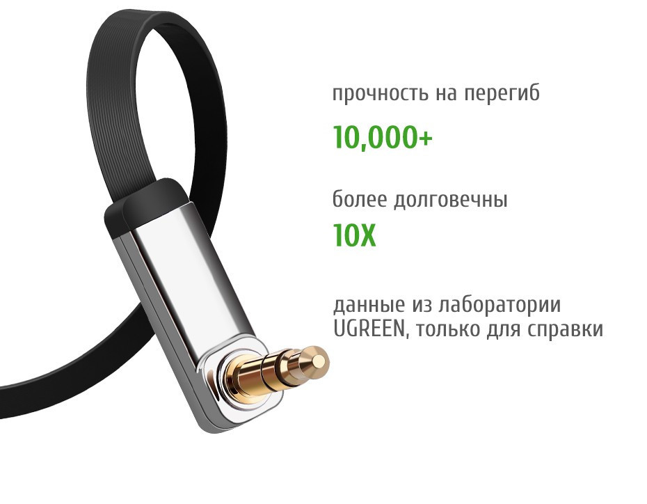 Аудіо кабель AUX 3.5 mm jack Ugreen з кутовим L-подібним штекером AV119 10599 (Чорний з сріблястим, 2м) Николаев - изображение 9