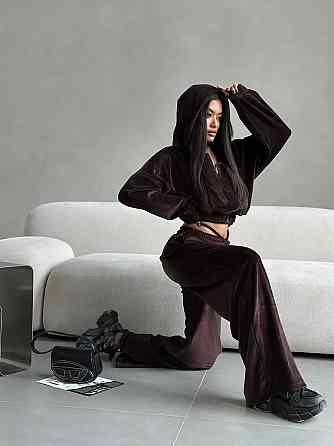 Жіночий стильний повсякденний велюровий костюм плюш-велюр Шоколад, 40/42 Одеса