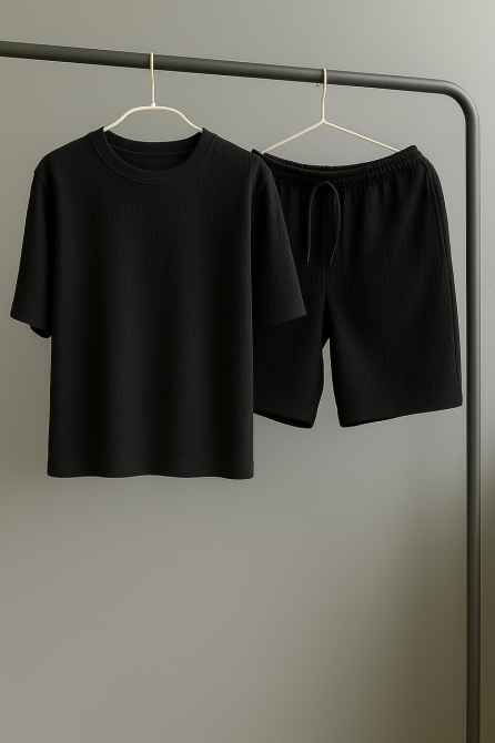 Мужской летний костюм шорты и футболка с коротким рукавом, мужской костюм двойка из муслина Черный M Одесса - изображение 2