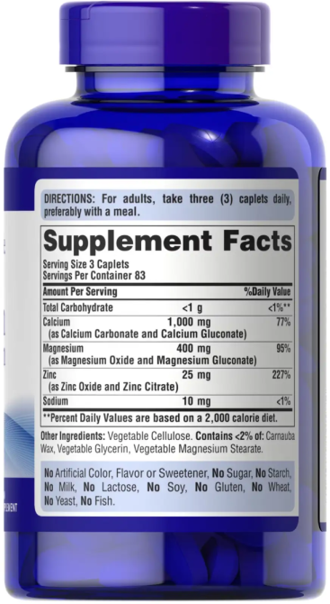 Кальций Магний Цинк Puritan's Pride Calcium Magnesium Zinc 250 таб Киев - изображение 2