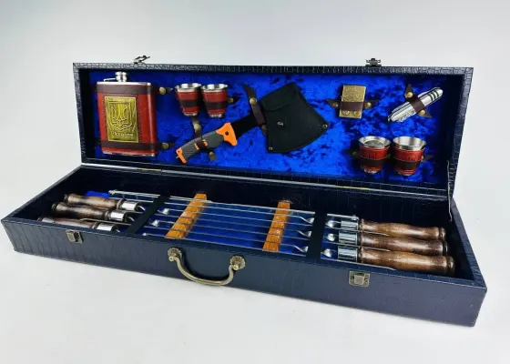 Набори шампурів, Набір шампурів у шкіряному кейсі "VIP 9" Шампури, вертіла Тернопіль