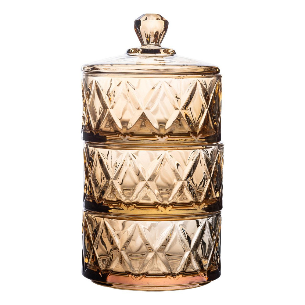 Цукерниця трирівнева Ø 10 см скляна з кришкою коричневая HP-YH-80 Коломия - фото 1