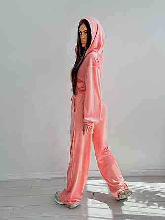 Жіночий стильний костюм-двійка: кофта та штани з плюш велюру Персик, 42/44 Одеса