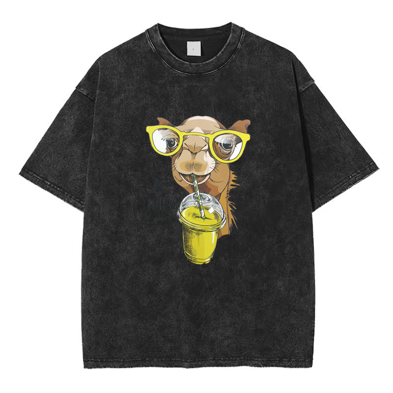 Футболка оверсайз у вініжному стилі з принтом Верблюд Чорний Харків - фото 1