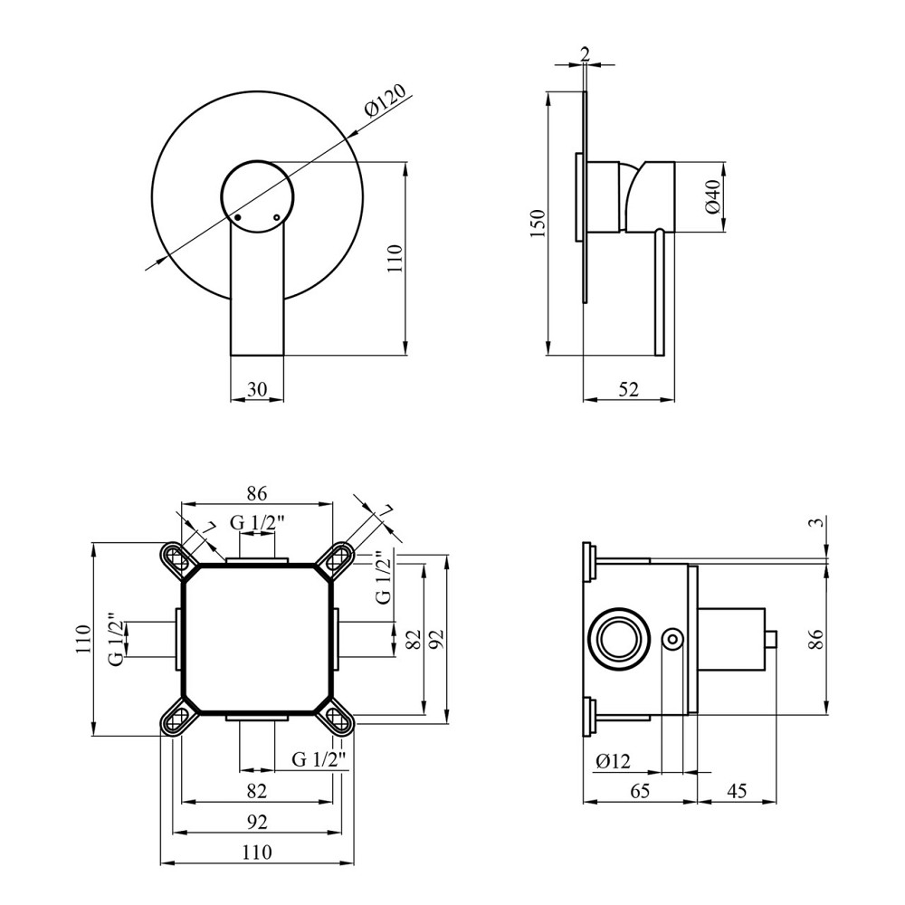 Змішувач прихованого монтажу для душу Kroner KRP Basis - C080 Київ - фото 2