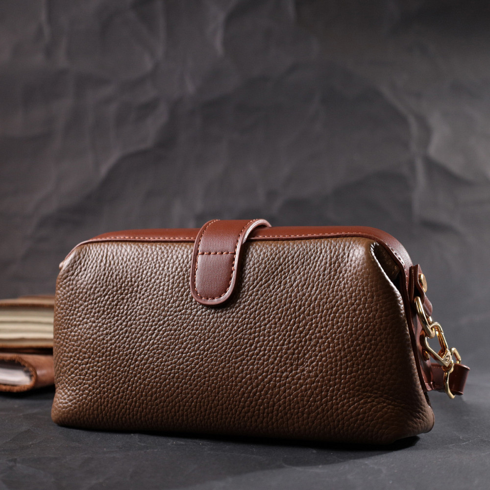 Красивий клатч з цікавою клямкою з натуральної шкіри Vintage 22425 Коричневий Київ - фото 10