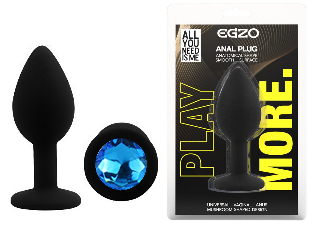Силіконова анальна пробка EGZO - Silicone Black Round Plug Blue, size S Sex Aura Київ - фото 1