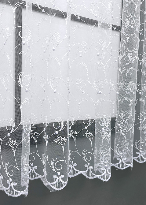 Короткая тюль, высота 1,5 м., фатин с вышивкой и люрексом, цвет белый 1891т Киев - изображение 6