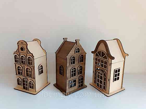 Набір з трьох будиночків у європейському стилі з підсвічуванням 22 см. Ірпінь