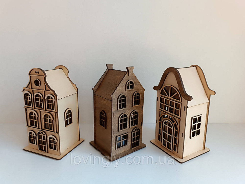 Набор из трех домиков в европейском стиле с подсветкой 22 см. Ирпень - изображение 4