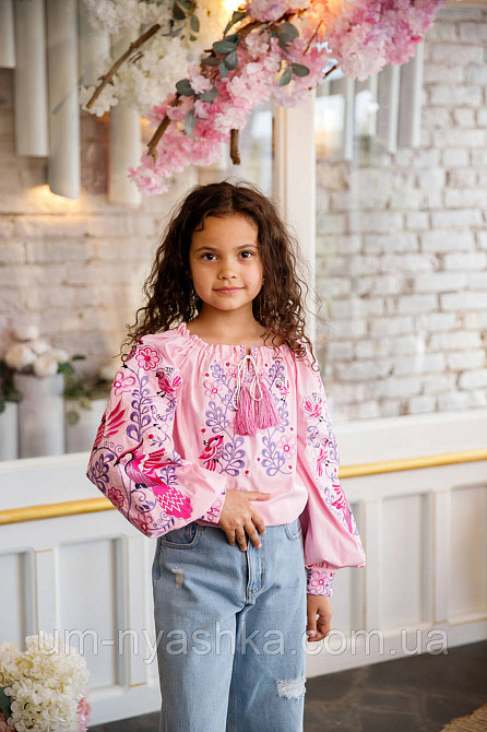 Дитяча вишиванка на натуральному полотні Зозулька рожево-малинова Кривий Ріг - фото 4