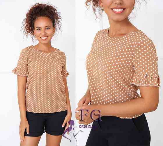 Жіноча блуза в горох "Ненсі" оптом | Распродаж моделі Бежевий, 44 Київ