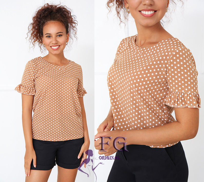 Жіноча блуза в горох "Ненсі" оптом | Распродаж моделі Бежевий, 44 Київ - фото 1