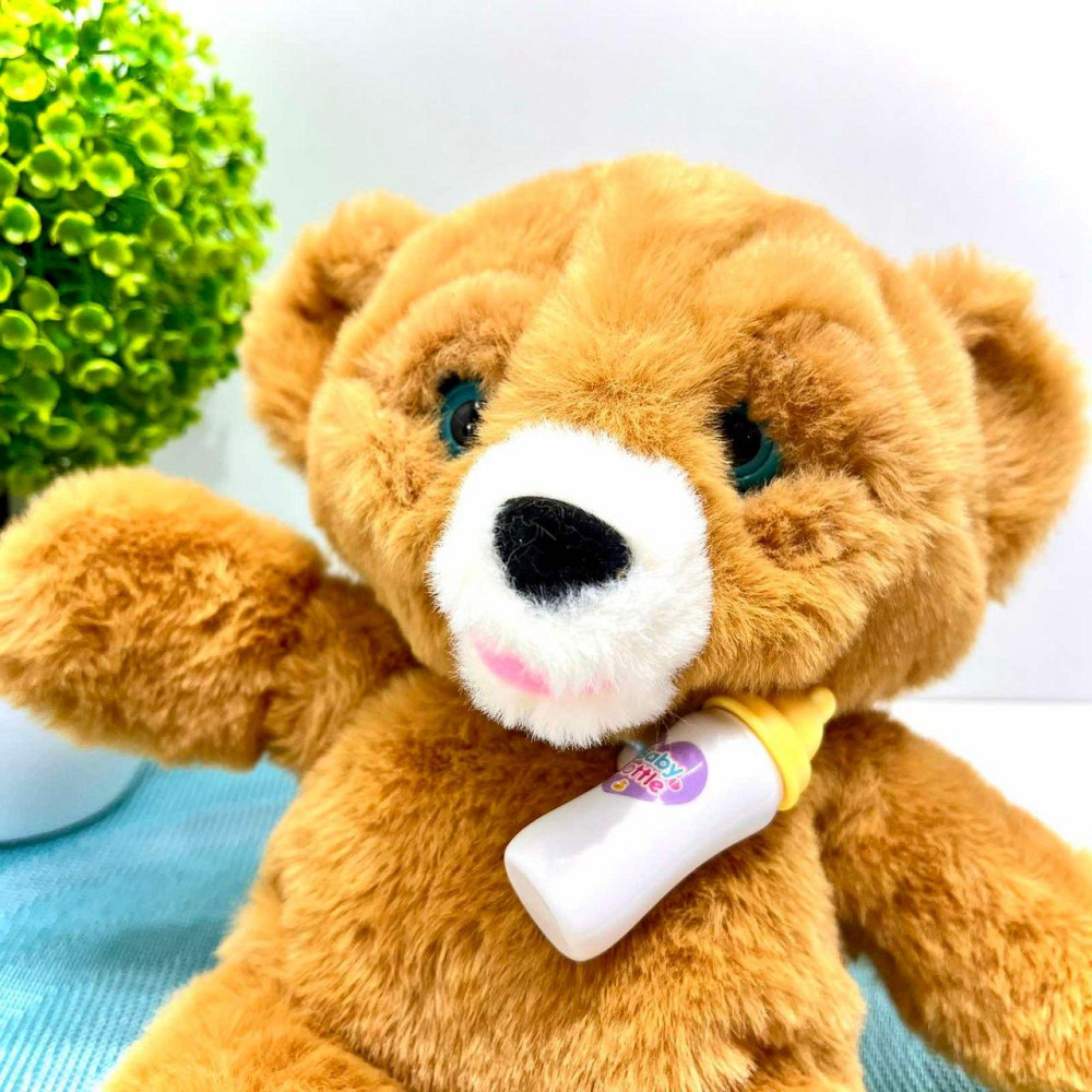 Ведмедик інтерактивний м'який пляшечка в комплекті моргає сенсорний та магнітний датчик звук 24см Коричневий (933-216 E) Чернигов - изображение 9