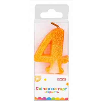 Свеча Maxi "4" із блискітками, що іскриться, 4,5 см, на торт (MX622081-4) Винница
