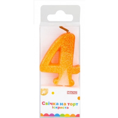 Свічка Maxi "4" із блискітками, що іскриться, 4,5 см, на торт (MX622081-4) Вінниця - фото 1