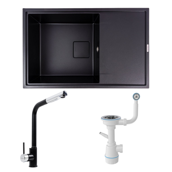 VALESO Комплект: Мийка гранітна 7850 GALANS VALESO + Змішувач Q411MB + Сифон (Чорний) Киев