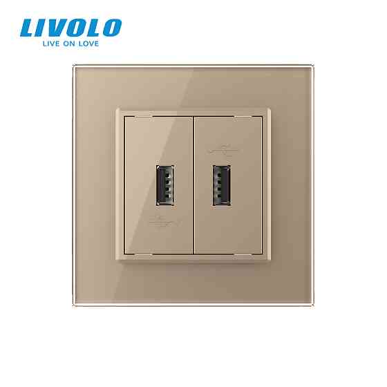 Розетка подвійна USB з блоком живлення Livolo золото скло (VL-C792U-13) Коломыя