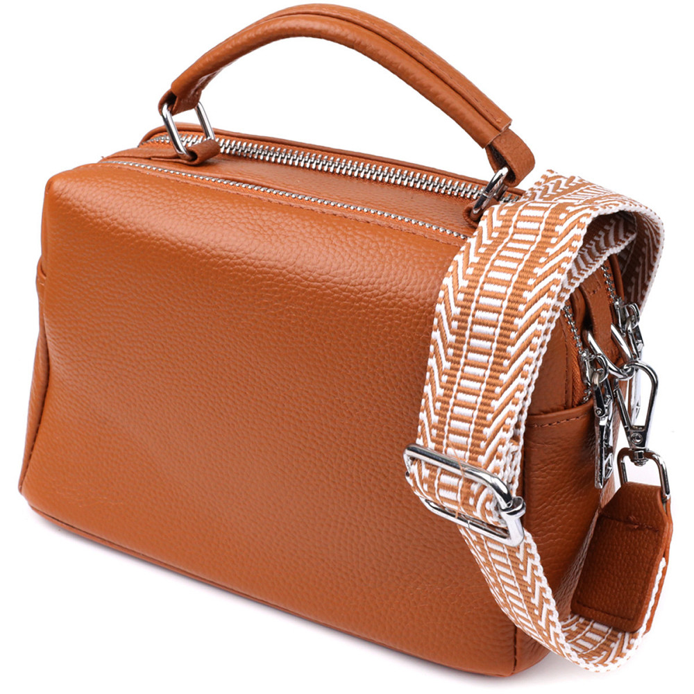 Стильна жіноча сумка з натуральної шкіри з подвійним внутрішнім простором Vintage 22921 Рудий Київ - фото 2