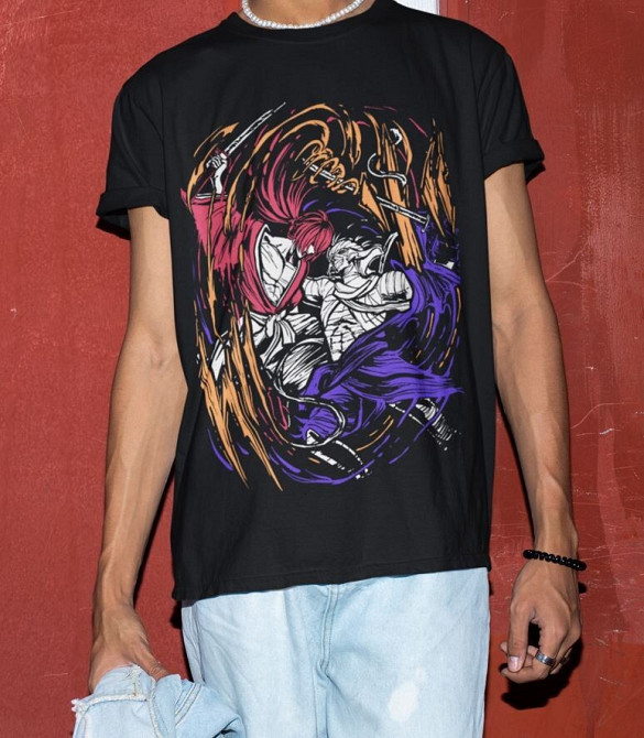 Футболка з аніме принтом Руроуні Кенсхін Самураі Хімура оверсайз (S/M/L) Чорний AnimeJ1210 Дніпро - фото 3