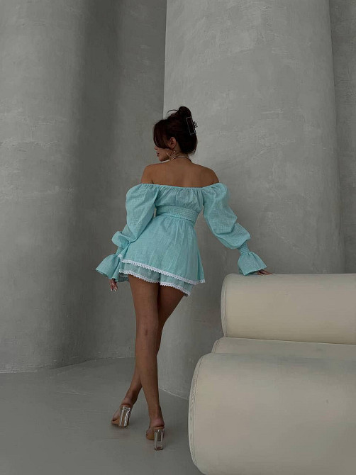 Жіночий стильний романтичний легкий костюм із натурального льону Ментоловий, 44 Одеса - фото 2