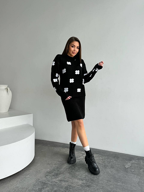 Женский базовый вязаный костюм двойка машина вязкая Черный Одесса - изображение 3