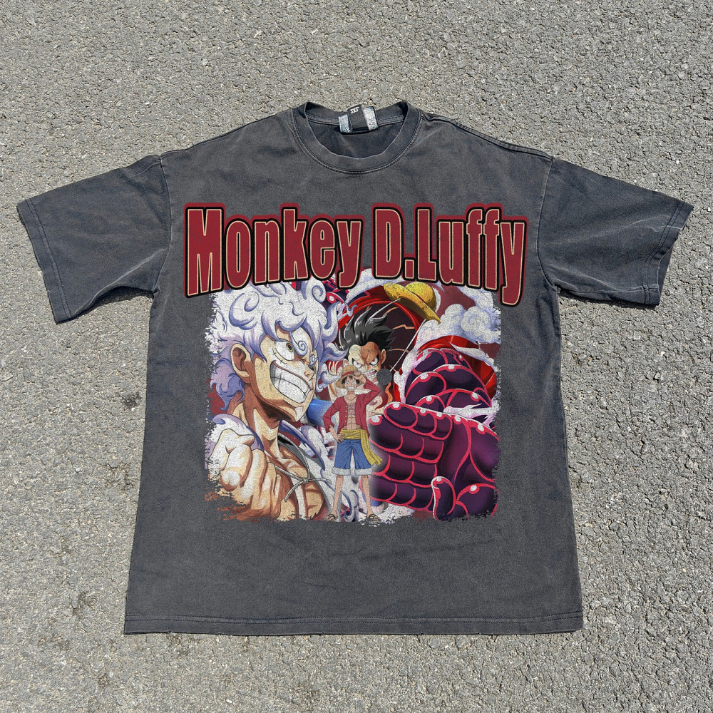 Футболка чоловіча з принтом аніме Ван Піс Монкей Д Луффй оверсайз (S/M/L) Черний Дніпро - фото 9
