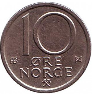 10 эре. 1975,90 год, Норвегия. (БД) Полтава - изображение 1