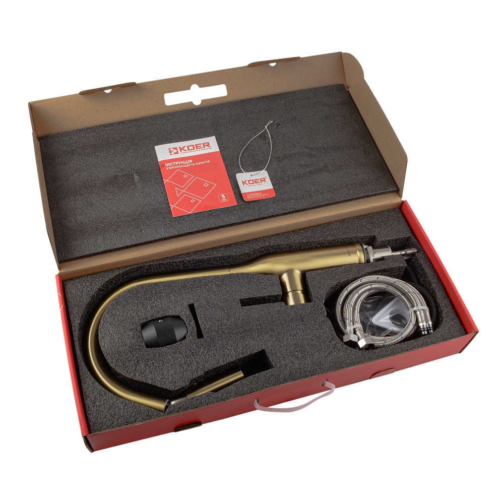 Кухонний змішувач Koer KI-70004-12 з висувним виливом з нержавіючої сталі (KR5004) Харків - фото 5