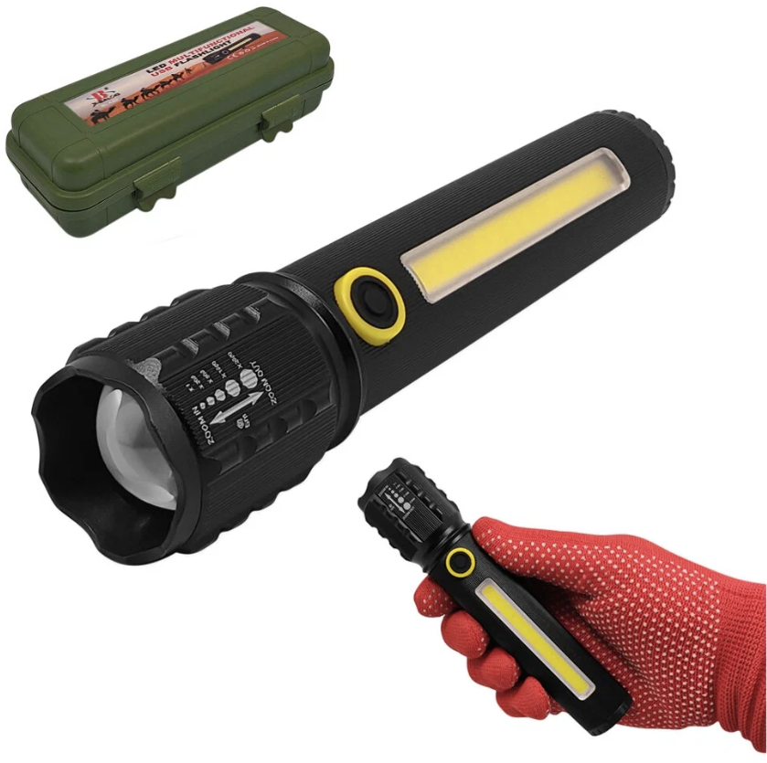 Ручний ліхтар C72-P50+COB, RB259, ЗУ mircoUSB, акумулятор, зум, коробка Дніпро - фото 1