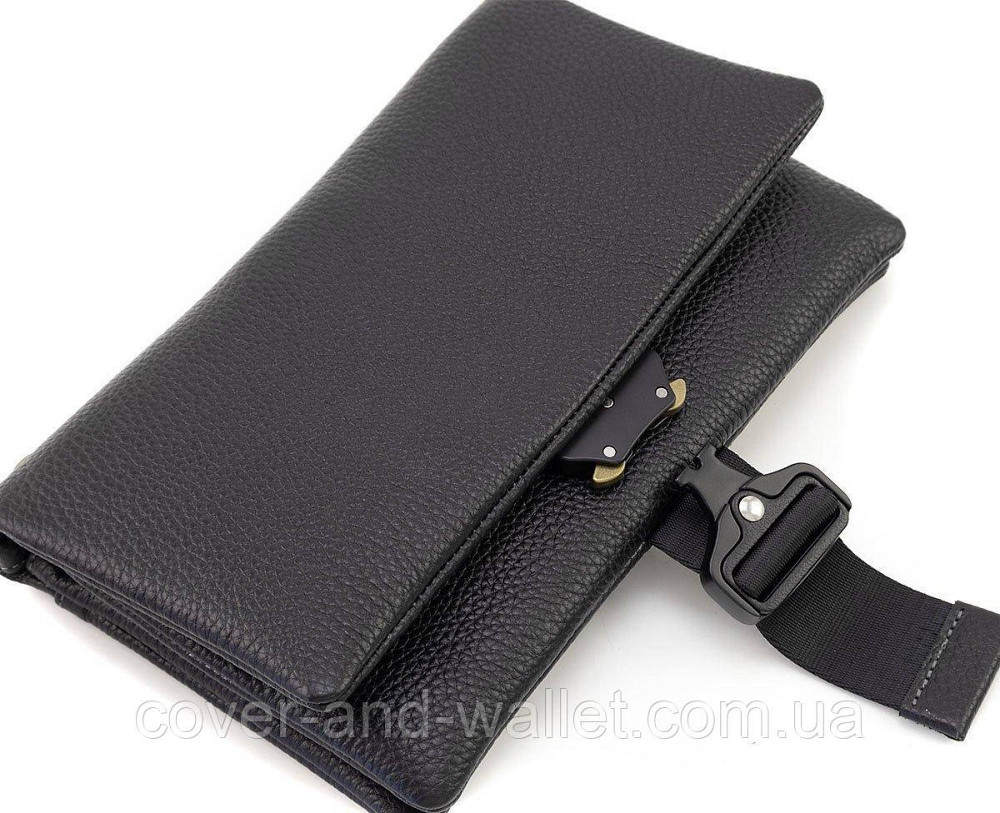 Стильная мужская барсетка через плечо из натуральной кожи в черном цвете Grande Pelle 731710 Киев - изображение 8