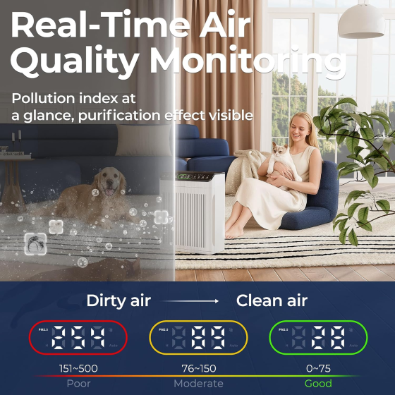 Очищувач повітря EVALIT ET066 до 204 м², HEPA, PM2.5, авто та Pet Mode, мийний фільтр, ароматерапія, 24 дБ Київ