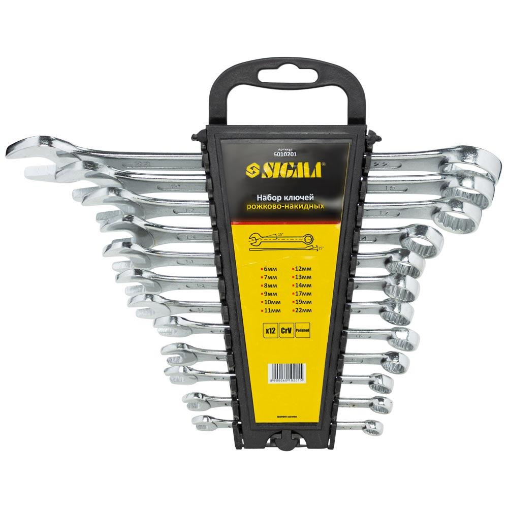 Ключи рожково-накидные 12шт 6-22мм CrV head polished SIGMA (6010201) Ровно - изображение 1