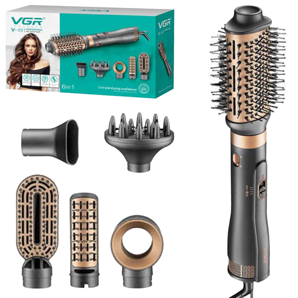 Фен-щетка для волос 6в1,1000Вт + 6 насадок,VGR V-491 SBR Киев - изображение 1