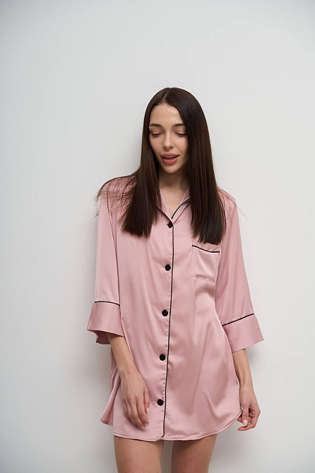 Женская ночная рубашка удлиненная шелковая Пудровый S Харьков - изображение 2