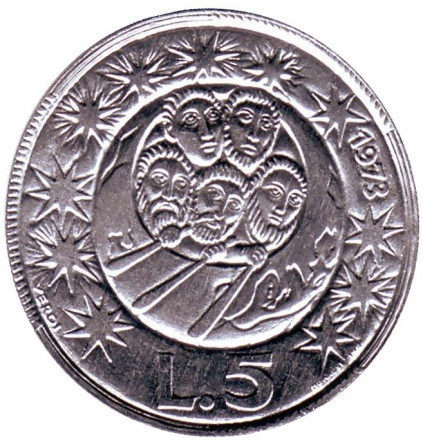 Монета 5 лір. 1973 рік, Сан-Марино.UNC Полтава - фото 1