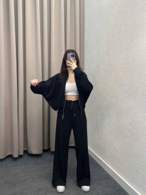 Женский костюм оверсайз с широкими брюками из двунитки 54/56 Черный Харьков - изображение 16