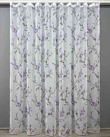 Тюль VR-Textil 1910т Flora Батист Білий з фіолетово-чорним принтом 300х270 см (40-244) Київ