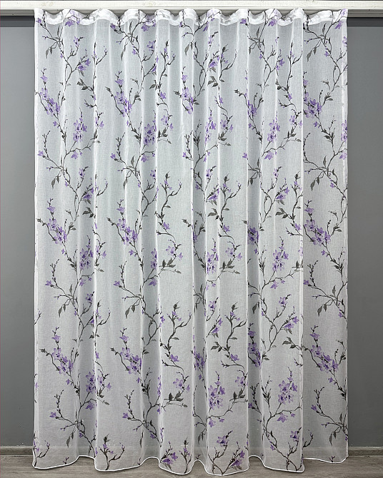 Тюль VR-Textil 1910т Flora Батист Білий з фіолетово-чорним принтом 300х270 см (40-244) Київ - фото 2