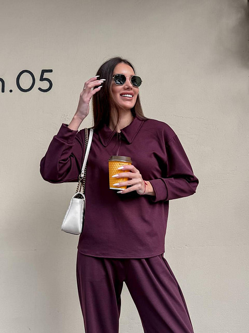 Жіночий базовий прогулянковий костюм на осінь щільний джерсі Винний, 44/46 Одеса - фото 5