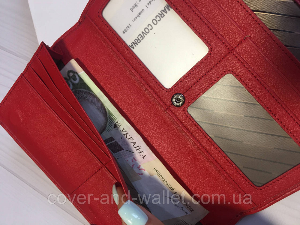 Вместительный женский кожаный кошелёк на магнитах и молнии красного цвета Marco Coverna 1423 Киев - изображение 9