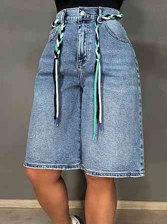 Шорти жіночі джинсові Moss 787 бермуди з резинкою на поясі великі розміри блакитні, блакитний, З2, 32, 90 см, 117 см Київ