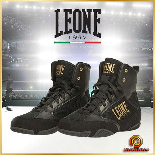 Боксерки Leone Premium 42 розмір професійні боксерські черевики середньої висоти, чорні з золотим принтом Київ - фото 1