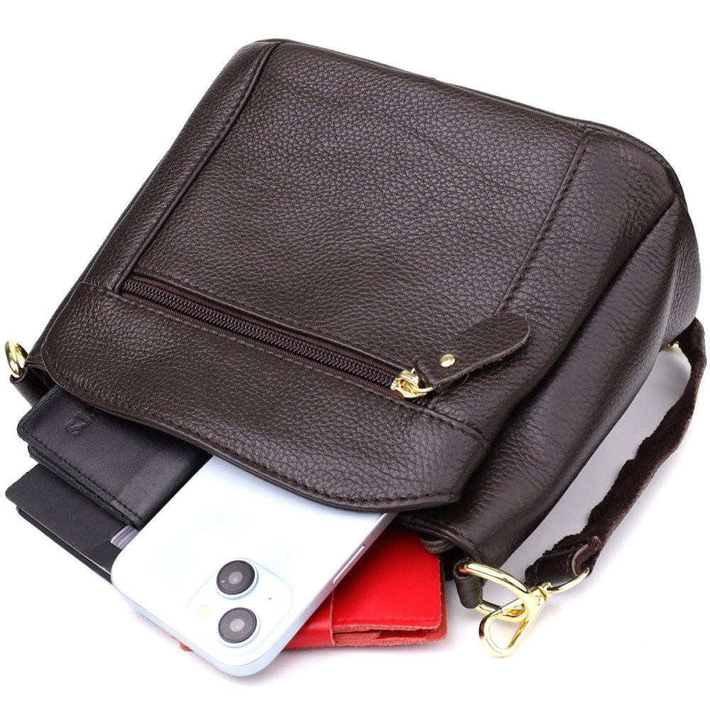 Жіноча сумка з натуральної шкіри зі зручною внутрішньою організацією Vintage 22979 Коричневий Київ - фото 9