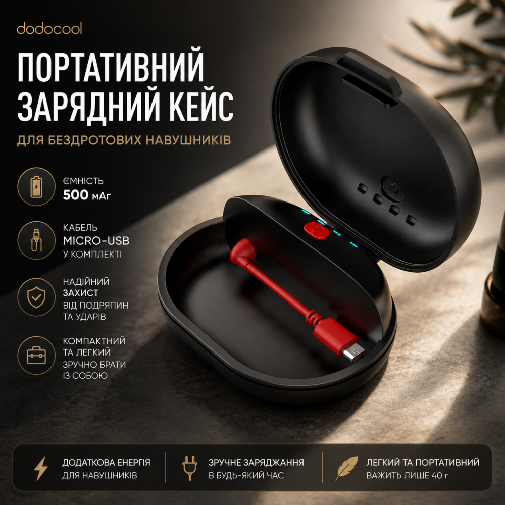Портативный зарядный кейс dodocool для беспроводных наушников (500 мАч, Micro-USB, защитный чехол) Киев - изображение 9