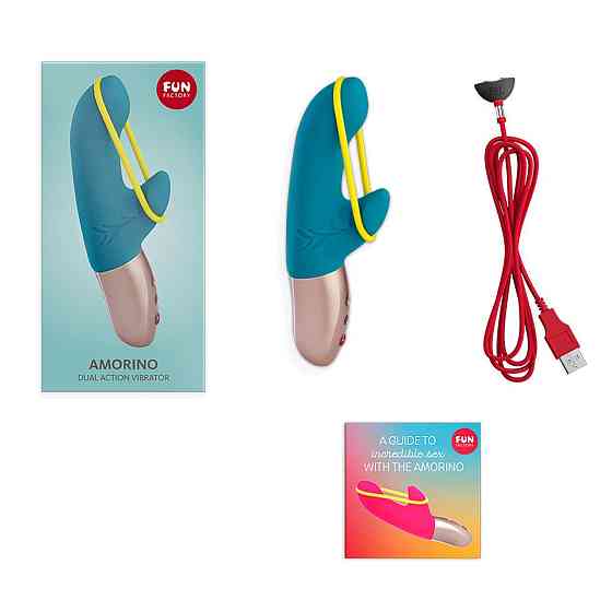 Мини вибратор-кролик со стимулирующей лентой Fun Factory AMORINO petrol/neon yellow, лента съемная Sex Aura Киев